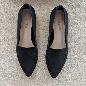 BRAND NEW | JustFab Black Faux Suede Pointed Toe Flat Loafers Size 7.5